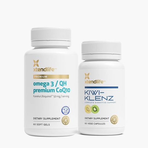 [BRSRACY3AR7WMYD6] Xtendlife Healthy Gut Bundle - Omega 3/QH Premium CoQ10 & Kiwi-Klenz - for Digestion, Bloating, and Heart - 2 Item Bundle