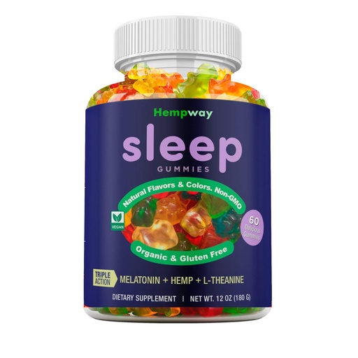 [BRSWYEDYPINWKAD5] Hemp Sleep Gummies Triple Action | Promotes Healthy Sleep | Relaxes Body & Mind | Made in USA | 5mg Melatonin | 200mg Hemp | 10mg L-Theanine | 60 Organic Gummies
