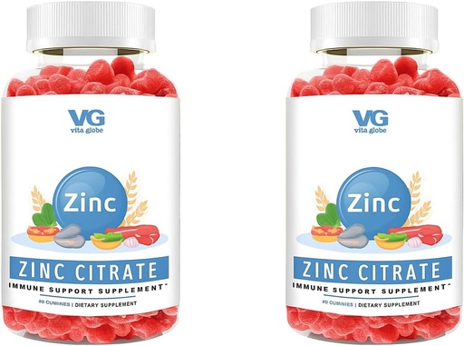 [BRSW2A35DN5GMD3J] VITA GLOBE Zinc Citrate Gummies – 50mg Daily Zinc Supplement | Immune System & Skin Health Support | Vegan, Non-GMO Chewable Gummy Vitamins for Adults & Kids – 96 Count (Pack of 2)