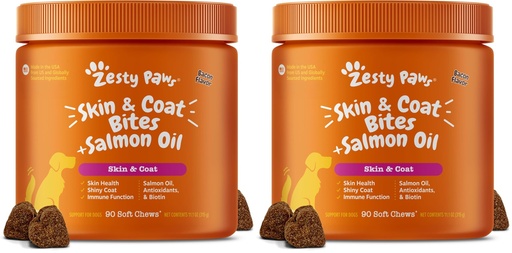 [BRSRGFIFCEBGYELA] Zesty Paws Omega 3 Fish Oil for Dogs - Zesty Paw Dog Vitamins and Supplements for Hip, Joint & Skin, Bacon (90 Chews) (Pack of 2)