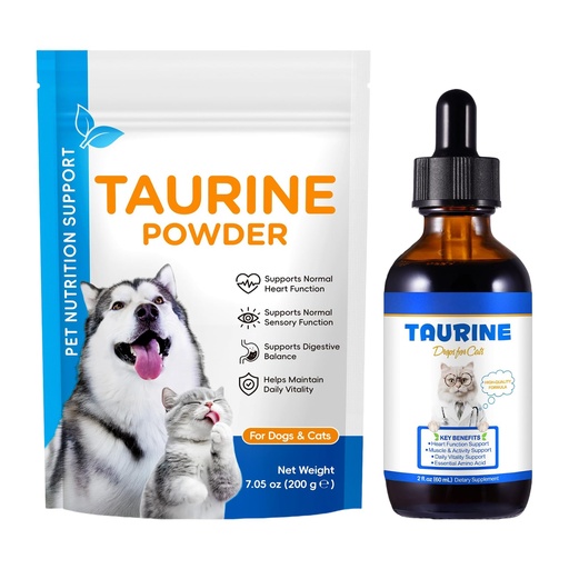 [BRSRYEAYCECQICIV] Taurine Drop + Powder Set for Cats & Dogs, Taurine Supplement for Eyesight, Heart, Muscle & Immune Support, Promotes Digestion & Absorption