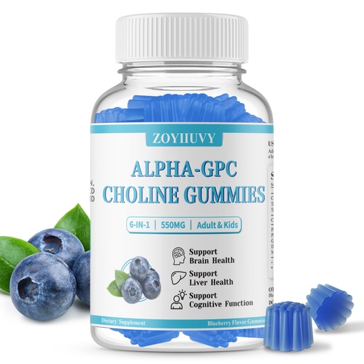[BRSRYYI5OEMGCHY6] Choline Gummies (ALPHA GPC) 550mg, Brain & Liver, Adults & Kids, 60 Count | Choline Supplements with DHA, Vitamin B5, Liver, Brain & Cognition Health, Focus & Energy, Vegan, Sugar-Free, BlueberryFlavor