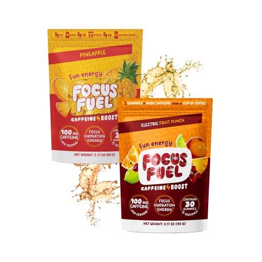 [BRSREZYFAAFAOYD5] FocusFuel Energy Chews Variety Pack – Pineapple & Fruit Punch Flavors (2-Pack, 30 Servings Total) – 100mg Natural Caffeine + Nootropics – Smooth Energy & Focus – No Crash or Jitters