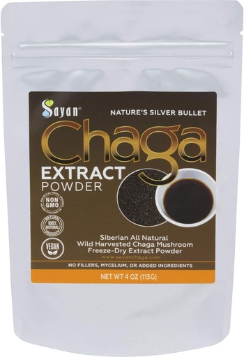 [BRSWIGAHAIIAMCTU] Sayan Chaga Mushroom Extract Powder (4oz) – Freeze Dried Siberian Wild Harvested - Organic Antioxidant Tea for Immune and Digestion Support - Focus, Energy, Clarity, Wellness - No Additives