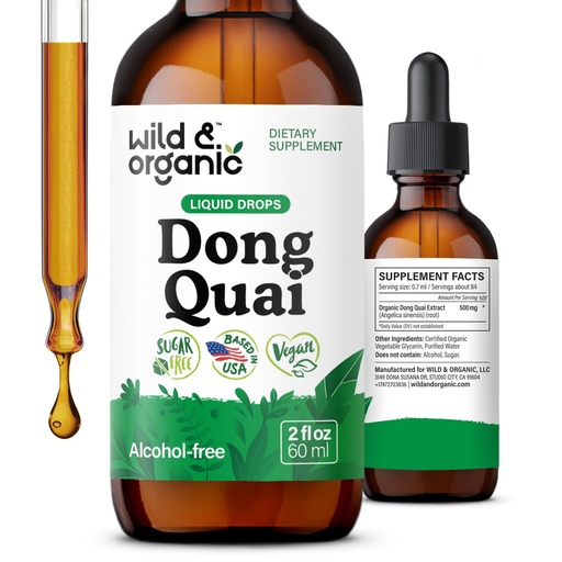 [BRSRAGQFDJ4BS2TP] Wild & Organic Dong Quai Tincture - Menopause Supplements for Women - 2 oz | Angelica Root Supplements - Dong Quai Root Liquid Extract Drops - Angelica Sinensis Herb - Add to Tea - No Sugar,Alcohol-Free