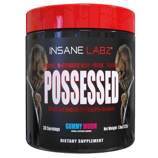 [BRSWGBQQCEMRQYDH] Insane Labz Possessed Low Stimulant Testosterone Boosting Pre Workout Powder, Loaded with D Aspartic Acid and Creatine Fueled by AMPiberry and OXYgold, 30 Srvgs, Gummy Worm