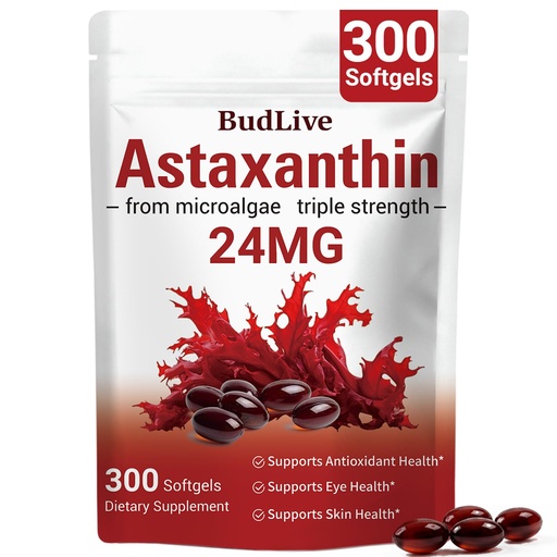 [BRSRYYLQBEFQKCTJ] Astaxanthin 24mg with MCT Oil - Max Strength Astaxanthin Supplement | Max Strength Astaxanthin ,Fresh Microalgae Source,for Eye Health, Skin Care & Immune Support - 300 Softgels