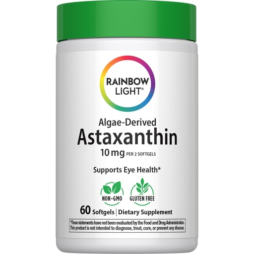 [BRSRYZY3OENR6A3F] Rainbow Light Astaxanthin 10 mg Supplement | 60 Softgels | from Haematococcus Pluvialis Algae Extract | Supports Eye Health | Non-GMO & Gluten Free