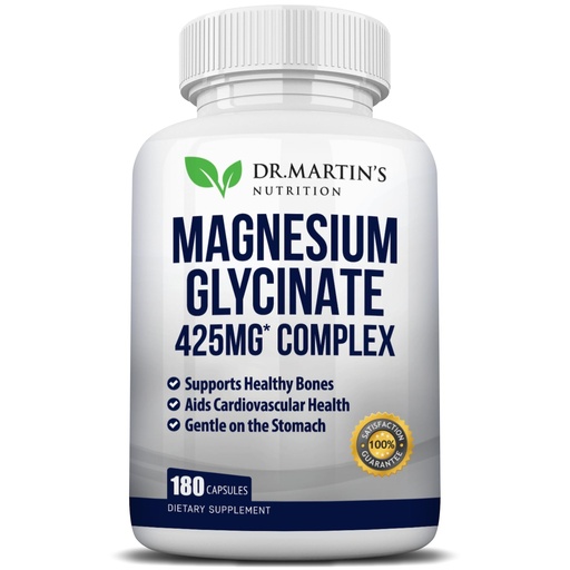 [BRSWGFIBOJYB4GTL] Premium Magnesium Glycinate 425mg - 180 Vegan Capsules - Helps with Stress Relief, Sleep, Muscle Cramps & Healthy Heart |