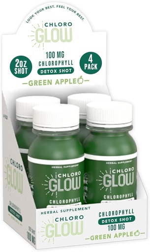 [BRSW2FA3AUNQAH37] Chloroglow Chlorophyll Shots – Organic Plant-Based Green Apple Drink for Immune Support & Body Cleanse – Natural Supplement (4 Pack)