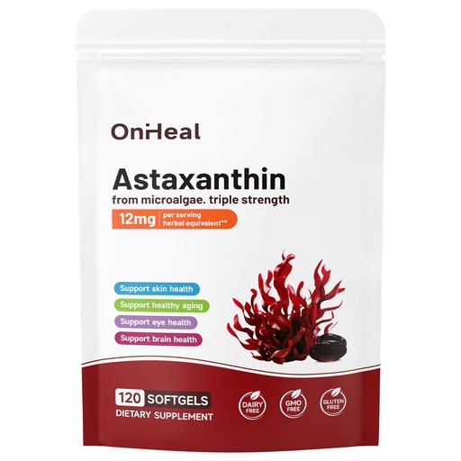 [BRSRYZDQCAMQ2ADB] Astaxanthin Supplement 12mg, Antioxidant Softgels for Eye, Skin, Joint, Brain, and Heart Health, 120 Softgels, 4-Month Supply