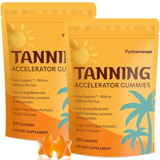 [BRSRGCAYOUBRGDLL] Tanning Gummies with Astaxanthin – Golden Glow & Skin Radiance – 120 Count | Sunless Tanning Supplement with Beta Carotene, Lycopene & L-Tyrosine for Women & Men – Vegan & Sugar Free