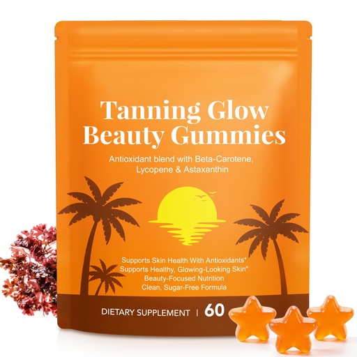 [BRSRYYATBABAEDT3] Tanning Gummies with Astaxanthin for Women & Men | Tanning Gummies with Beta Carotene, Lycopene, Collagen & Vitamins | Skin Radiance & Hydration | Vegan & Sugar Free - 60 Count