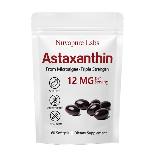 [BRSRYZ34B4ORQ2D3] Nuvapure Astaxanthin, 12mg with MCT Oil, 60 Softgels | Skin & Joint Support, MCT Oil Boosted Absorption, Antioxidant, Gluten Free