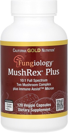 [BRSWGFALOIGRYEL5] California Gold Nutrition Fungiology, MushRex Plus, Full-Spectrum Ten Mushroom Complex with Agaricus, Chaga, Cordyceps, and Lion's Mane, 120 Plantcaps