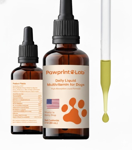 [BRSRGZ3QAUFRAFDA] Pawprint Wellness Protocol Liquid Multivitamin for Dogs – All‑in‑One Hip & Joint, Skin & Coat, Immune & Heart Support – Dog Vitamins with Glucosamine, Chondroitin, MSM, Omega‑3 Fish Oil – 2 fl oz