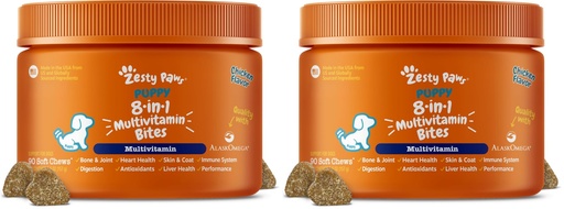 [BRSRYZL2C4DQIAA2] Zesty Paws Dog Multivitamin, Chewable Dog Vitamins and Supplements for Hip & Joints, Skin & Coat, Omega 3 Fish Oil for Dogs- Puppy Multivitamin - Chicken Puppy Bites- 90ct (Pack of 2)