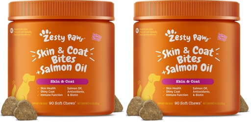 [BRSRYZL2BEJQA236] Zesty Paws Salmon Oil for Dogs Skin and Coat, Omega 3 Fish Oil Chews, Dog Allergy Relief Chews, Itch Relief Supplement, 90 Count, Salmon Flavor (Pack of 2)