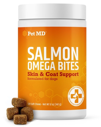 [BRSWY2QKOEFRMAI3] Pet MD Salmon Oil Chews for Dogs - Dog Skin and Coat Supplement - 120ct | Omega 3 & 6 for Pets with DHA & EPA - Promotes Allergy & Dry Skin Relief