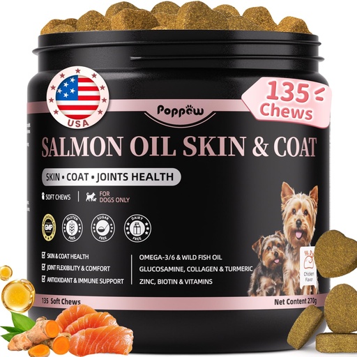 [BRSREAAHOYFAA3I4] Salmon Oil for Dogs Skin & Coat, 13 in 1 Wild Alaskan Fish Oil for Dogs | Omega 3 EPA & DHA & ALA Fatty Acids, Dog Allergy Relief Chews, Joint & Immune Support, 135 Count, Chicken Flavor, Soft Chews