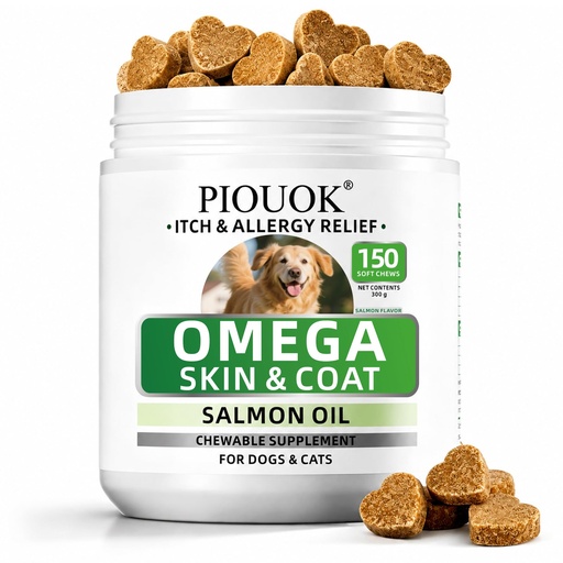 [BRSRGAD5CRYWADL2] Omega 3 Fish Oil for Dogs, Salmon Oil Joint Health Skin & Coat Supplement with EPA DHA Vitamins for Itching, Shedding Hot Spots & Allergy Support Pet Wellness, 150Ct Dog Allergy Chews