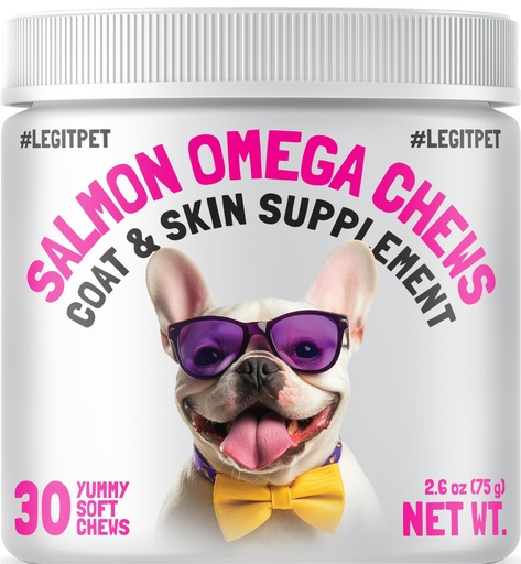 [BRSRMZY5CV5RGCL7] Omega 3 Alaskan Salmon Oil Treats for Dogs 30 Fish Oil Chew Supplement Skin and Coat Allergy and Itch Relief Hip & Joint Health Brain Shedding Hot Spots Treatment Omega 3 6 9 EPA & DHA Fatty Acids