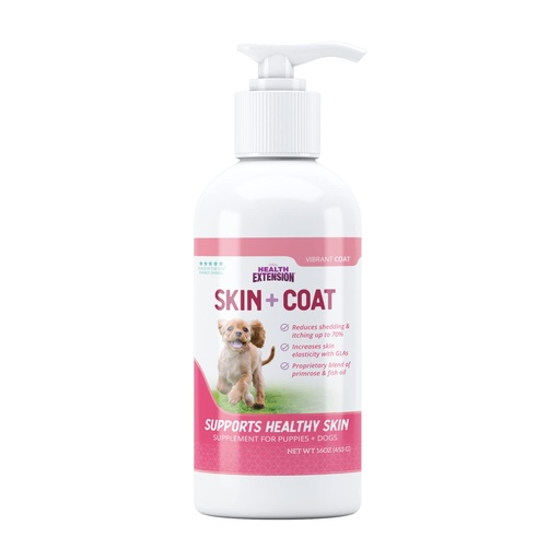 [BRSWIZYDCMEGKFT4] Health Extension Skin & Coat Supplement for Dogs & Puppies, 16oz - Omega 3 & 6 Rich Formula for Healthy Skin & Shiny Coat, Reduces Shedding & Itching