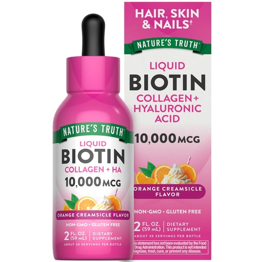 [BRSRGHYQAR5REDQ4] Nature's Truth Liquid Biotin and Collagen | 10,000mcg| 2 fl oz | with Hyaluronic Acid | Orange Creamsicle Flavor | Non-GMO & Gluten Free Supplement