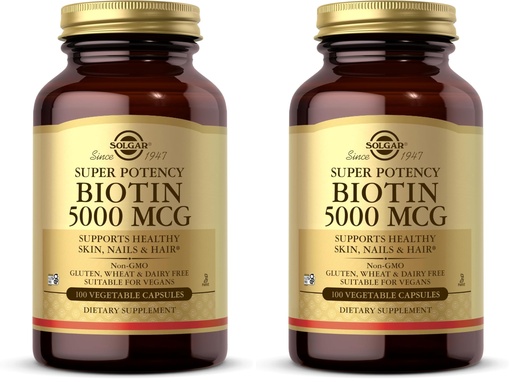 [BRSRGGQNBEIRU2D7] Solgar Biotin 5000 mcg,100 Veg Caps-Promote Healthy Skin,Nails&Hair-Supports Energy Production,Protein,Carbohydrate&Fat Metabolism-Vitamin B-Non GMO,Vegan,Gluten Free-100 Servings,(Pack of 2)