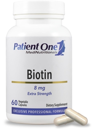 [BRSWG2QTOEHAKHLK] Patient One Biotin 8000 mcg (8 mg) | Hair, Skin, Nail Support | 60 Capsules | Vitamin B7 (biotin) supplement for healthy hair, skin and nails, plus metabolic and nervous system support*