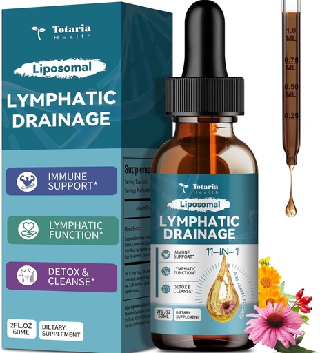 [BRSRAAYYA4CGG2DU] Liposomal Lymphatic Drainage Drops - 11 ב 1 אורגני Lymphatic Drainage תוספת עם Burdock Root, Echinacea, Elderberry, Calendula, Cleavers Herb, Dandelion תומך Lymphatic Health 2 FL.OZ