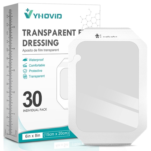 [BRSREZQCOBYBMCTA] 30 Packs Transparent Film Dressing 6'' x 8'' - Waterproof Bandages for Swimming, Showering, Wounds, Post Surgical Shower or IV Shield, Tattoo Aftercare Bandage, Scar Therapy, Adhesive Patches