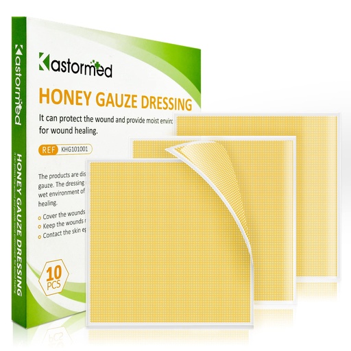 [BRSW2ZI5PIBBEELK] Kastormed Honey Gauze Dressing, Manuka Honey Wound Care, Medical Grade Honey Patches for Faster Wound Care, Burn Dressing, Sterile 4'' x 4'' (Pack of 10)