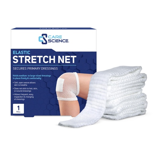 [BRSROCQLAABQI3QY] Care Science Elastic Stretch Net, 1 Roll, 5 Yds | Premium First Aid Wound Care. Secures Wound Dressings Firmly & Comfortably in Place.