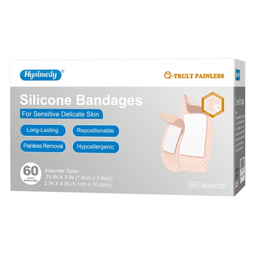 [BRSROFIBCEOQOE3F] Hysimedy Silicone Bandages for Sensitive Skin Variety Pack Large and Small | 60 Count Knee Latex Free Hypoallergenic Breathable Long-lasting Assorted Size Adhesive Bandages for Wounds Geriatric Children