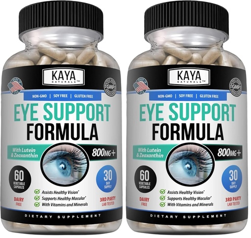 [BRSRGFIFB4ORMFY4] Kaya Naturals Eye Health Supplement - Lutein & Zeaxanthin - Supports Eye Strain, Dry Eyes, and Vision Health - Clinically Proven Ingredients 800mg Vitamin Supplement - 60 Count (Pack of 2)