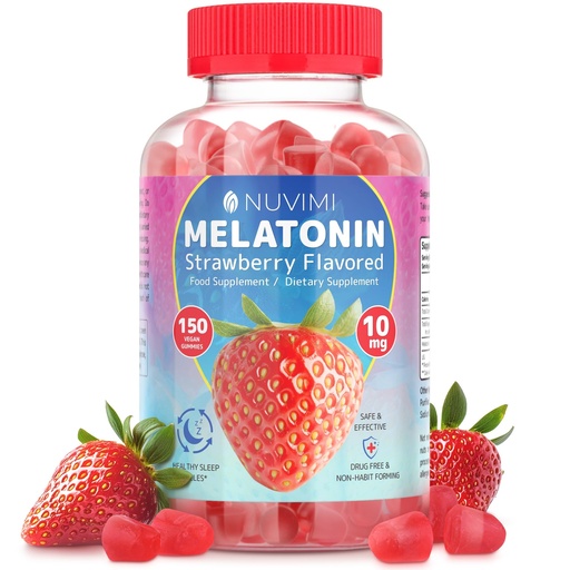 [BRSRAFAEBENGYHL2] Melatonin Gummies - 10 mg Strawberry Flavored Dietary Food Supplement to Help Support Sleep - 150 Vegan Gummies
