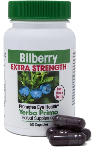 [BRSWIYTYOZ5R23T2] Yerba Prima Bilberry Extra Strength, 50 Caps - Maximum Absorption, Convenient One Pill A Day, USA Made, Promotes Eye Health, Over 30 Years of Research, A Brand You Can Trust