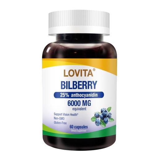 [BRSRAAYKB56WEDT4] LOVITA Bilberry Extract, 100:1, 25% Anthocyanins, 60 Capsules | Daily Vision Wellness, Antioxidant Support, Standardized Extract, Non-GMO, Gluten Free