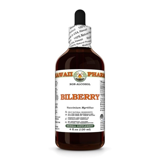 [BRSRACABCR6QEA3U] Bilberry (Vaccinium Myrtillus) Dry Berry Glycerite, Made in Hawaii, Raw Materials, All Natural, Vegan, Lab Tested Alcohol-Free Liquid Extract - 4 fl.oz