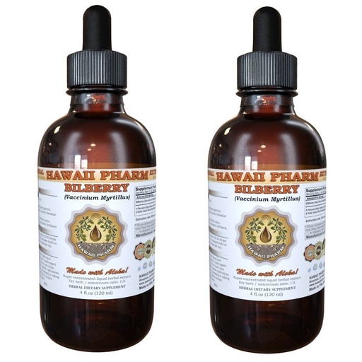[BRSWIAYCBR6B2CY5] Hawaii Pharm Bilberry Liquid Extract, Bilberry (Vaccinium Myrtillus) Berries Powder Tincture Supplement 2x2 oz