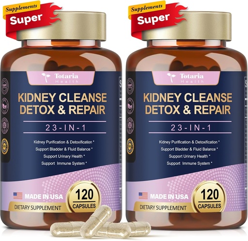 [BRSRAGQKDIHBMYDF] Totaria (2 P) Kidney & Liver Cleanse Detox & Repair Capsules, Chanca Piedra & Cranberry Pills for Liver & Kidney Support Supplement Extra Strength for Stones Dissolver, Urinary Tract Health for Woman