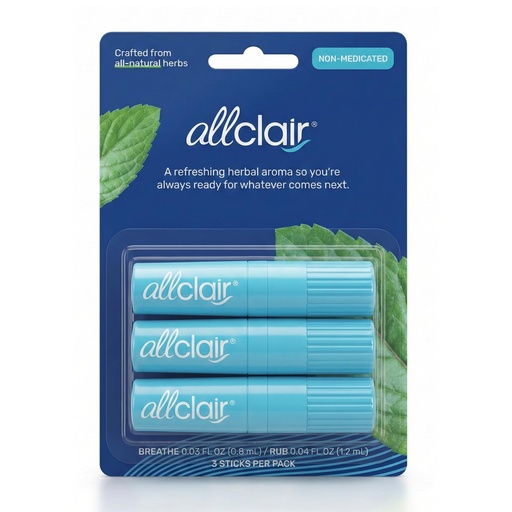 [BRSRGAQ7B4PQEH3D] Allclair Nausea Relief Inhaler Stick, Motion & Morning Sickness, 3 Pack | Fast-acting, non-drowsy, made with 6 natural essential oils, drug-free alternative to pills and patches, FSA eligible
