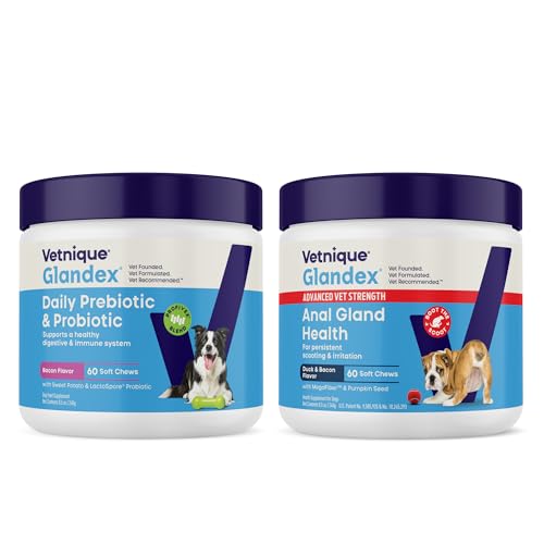 [BRSRAGI7OV6B4A3K] Vetnique Glandex Probiotics for Dogs & Advanced Anal Gland Support Bundle | 5-Strain Probiotics & Prebiotics Plus Fiber & Quercetin Soft Chews for Gut Health, Scooting & Fishy Odor; Boot the Scoot