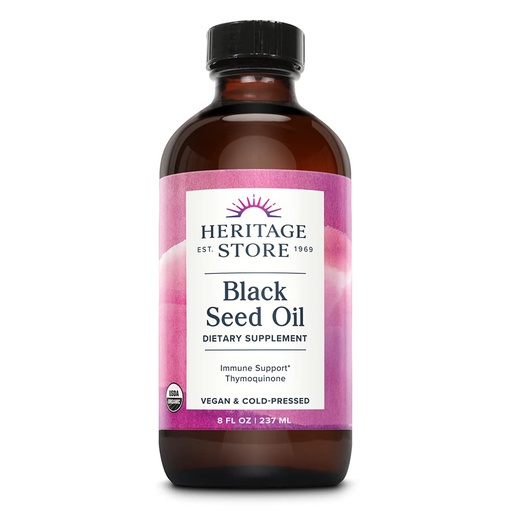 [BRSWIFAMBMHWAHI7] HERITAGE STORE Black Seed Oil, Organic, Cold Pressed Nigella Sativa Supplement with Thymoquinone, Omega 3 6 9, Antioxidant, Immunity, Cholesterol, Digestive, Heart & Join Health Support*, Vegan, 8oz
