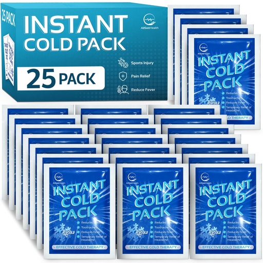 [BRSRMHYLAF6WYYDP] 25 Pack Instant Ice Packs for Injuries, Disposable First Aid Cold Packs | No Freezer Needed, 6"x4.5" Instant Cold Packs for Injuries, Disposable Ice Packs for Kids, Postpartum Cold Compress