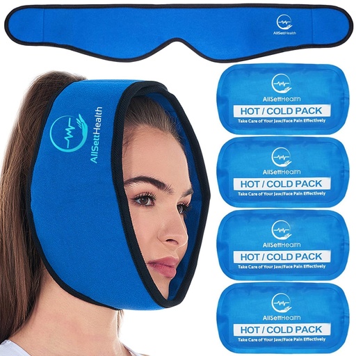 [BRSWGFIPCR7AKG3J] Face Ice Pack Wrap for TMJ Relief, Wisdom Teeth, Jaw, Head and Chin, 4 Reusable Hot and Cold Gel Packs, Pain Relief for Mouth, Oral and Facial Surgery | 4 Reusable Gel Packs, Jaw Ice Pack for Oral Surgery, Adjustable Strap with Built-In Pockets
