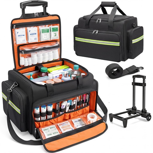[BRSRGFT6AB6GCCI4] Rolling Medical Bag with Detachable Trolley, Nurse Medical Bag on Wheels with Dividers & Laptop Sleeve, Medical Supply Bag for Home Health Nurse, Doctor, Black