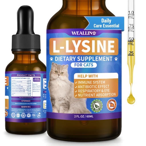 [BRSREHQDOJ5RSDQV] L-lysine Supplement for Cats, Immune Support for Cats, Chicken Flavor 60ml | Support for Feline Respiratory, Sneezing, Runny Nose, Eye Function, Helps Strengthen Natural Defenses