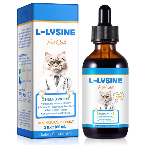 [BRSREAY7AEJRE2DU] Lysine for Cats Supplement – Immune System & Respiratory Health Support for Cats & Kittens 2floz– Eye Discharge, Sneezing Relief – Tasty Easy-Mix Formula – Daily Cat Lysine for Stronger Immunity